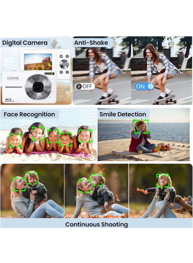 COOPIC C200 Upgraded FHD 1080P Digital Camera with Strap and 32GB SD Card 16X Digital Zoom Compact Point Shoot Portable and Small fit for Kids Teens Boys Girls Seniors-WHITE - Image 3