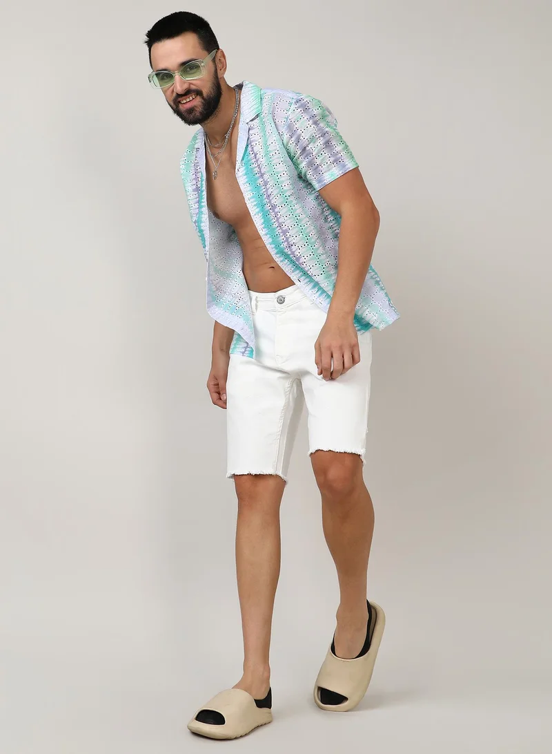 Campus Sutra Men's Sea Green & Lavender Horizontal Tie-Dye Shirt