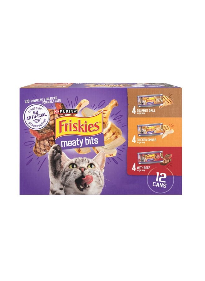 فريسكس طعام القطط الرطب Purina Friskies Gravy، عبوة متنوعة من قطع اللحوم - (عبوتين من 12 قطعة) علب سعة 5.5 أونصة  - Image 1