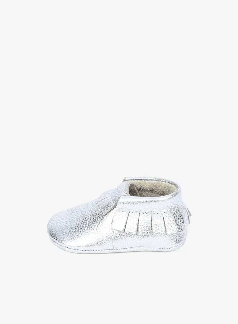 Yoyo Junior Kids Shiny Silver Genuine leather Moccassins