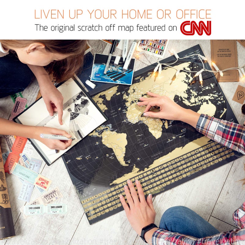 Travelization خريطة العالم القابلة للخدش من ترافليزايشن مع 196 علم دولة 24" × 17" خريطة سفر قابلة للتأطير بألوان زاهية وطلاء ذهبي فاخر، متتبع جميل للأماكن التي تمت زيارتها للمسافرين، أسود - Image 2