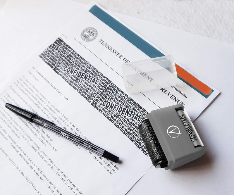 Vantamo Identity Theft Protection Roller Stamp for Hiding Sensitive Information, Wide Confidential Stamp with 6 Ink Refill, Security Stamp Roller for Identity Theft Prevention, Classy Gray - Image 2