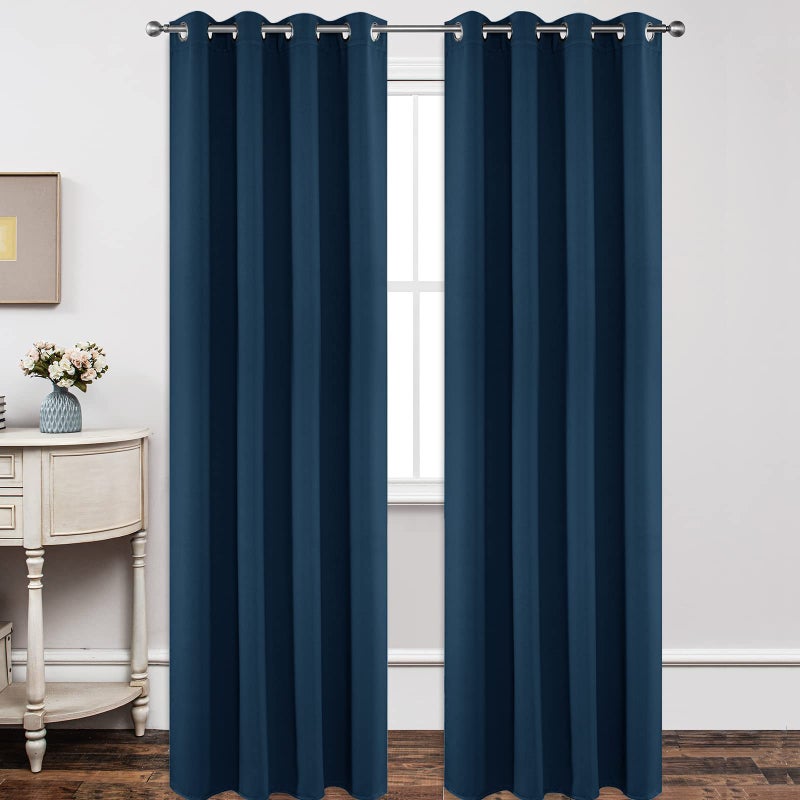 Joydeco Blackout Curtains 108 Inch Length 2 Panels Set Thermal Insulated Long Curtains Drapes 2 Burg Room Darkening Grommet Drapes for Living Room Bedroom Window W52 x L108 Inch Navy Blue
