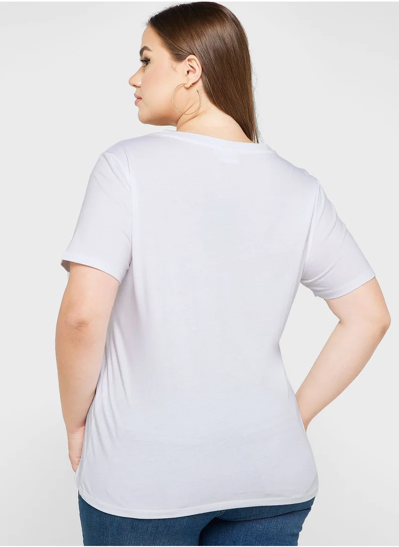 Only Carmakoma Embroidered Crew Neck T-Shirt
