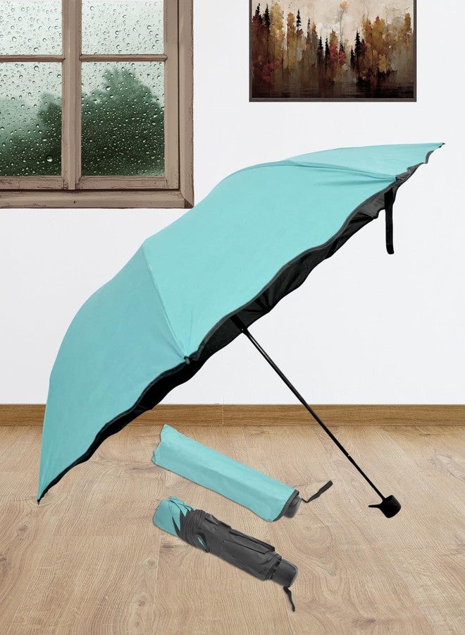 FABINALIV Turquoise Solid Waterproof Compact 3 Fold Magic Umbrella With Cover (FLUB-1031-Turq) - Image 4