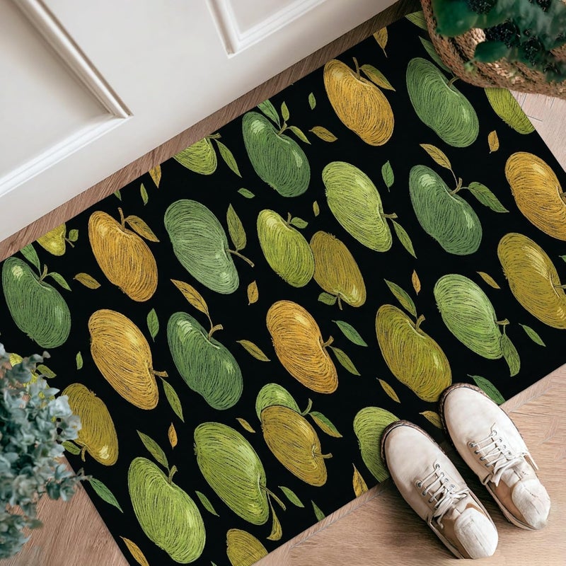 Fruits Runner Rug, Modern Contemporary Leaf Green Fall Green Non-Slip Doormat Rectangle Print Accents Rug for Kitchen Bedside Entryway Hallway Decor 2x3 Ft - Image 1