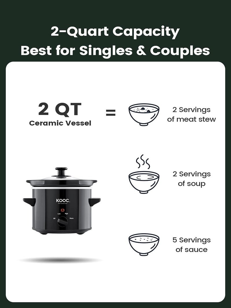 KOOC Small Slow Cooker, 2-Quart, Free Liners Included for Easy Clean-up, Upgraded Ceramic Pot, Adjustable Temp, Nutrient Loss Reduction, Stainless Steel, Black, Round… - Image 3