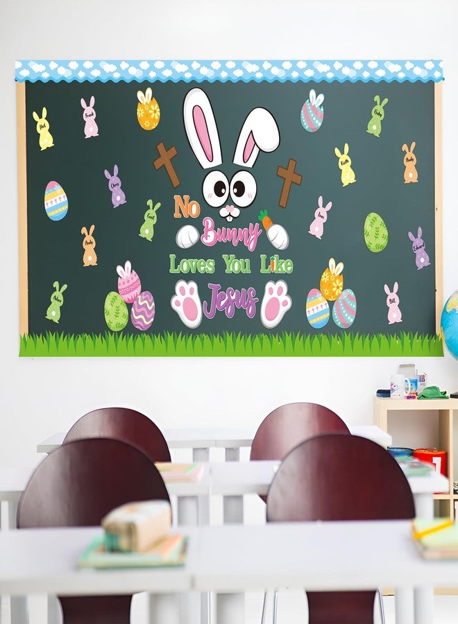 BeYumi 86Pcs Easter Bunny Christian Cross Bulletin Board Set No Bunny Loves You Like Jesus Eggs Cutouts Name Tags Trim Border Christian Religious Sunday School Classroom Chalkboard Church Decoration - Image 5