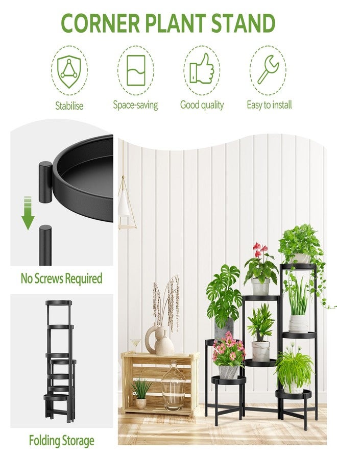 iDavosic.ly 7 Tier Large Plant Stand Indoor with 10 Inch Wide Tray, Tiered Corner Metal Outdoor Flower Display Holder Shelf, Folding Tall Rack for Patio Porch Living Room, Modern Black - Image 4