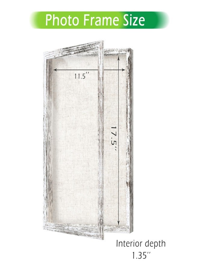 FrameWorks إطار عرض خشبي عميق من FrameWorks، مقاس 12×18 بوصة، مع لوح كتان وباب زجاجي مقوى - أبيض عتيق - كبير - يُعلق على الحائط - Image 2