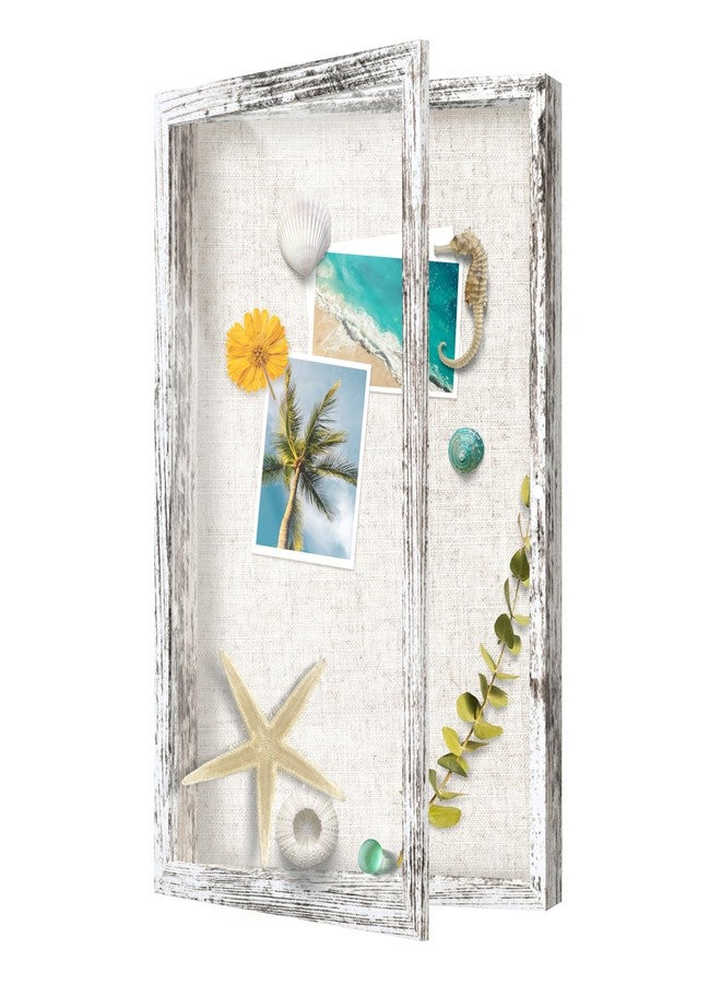 FrameWorks إطار عرض خشبي عميق من FrameWorks، مقاس 12×18 بوصة، مع لوح كتان وباب زجاجي مقوى - أبيض عتيق - كبير - يُعلق على الحائط - Image 1