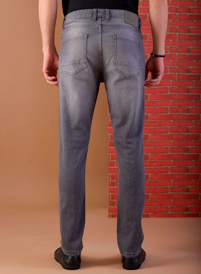 شركة المرآب الهندية جينز رجالي بقصة ضيقة وخصر متوسط بلون سادة