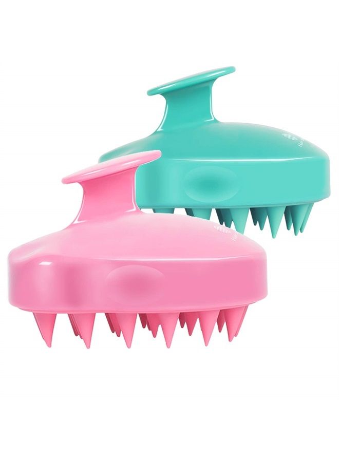 Heeta Hair Scalp Massager Shampoo Brush 2 Pack, Soft Silicone Bristles to Remove Dandruff, Waterproof Hair Scrubber for Both Wet Dry Hair, Suitable for Men & Women (Green & Pink) - Image 1
