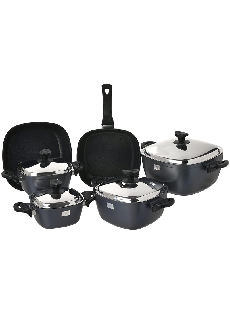 سافلون طقم اوانى طهى جيرانيت من سافلون مربع بيد ستانلس ستيل من سافلون 10 قطعة اسود SF66610TM - Image 1