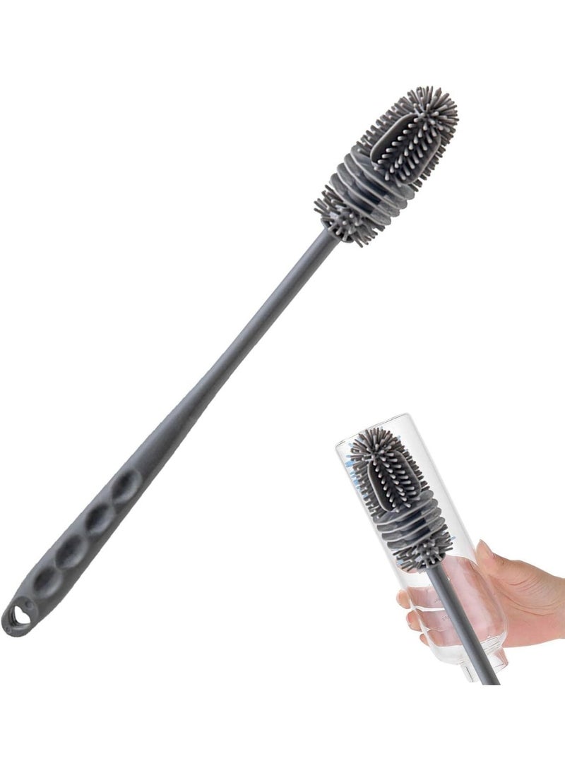 Bottle Brush,Long Handle Soft Silicone Bottle Cleaner Brush for Cleaning Bottles Glass Cup Thermoses Various Containers(Grey) - Image 1