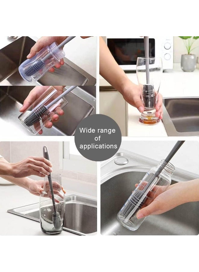 Bottle Brush,Long Handle Soft Silicone Bottle Cleaner Brush for Cleaning Bottles Glass Cup Thermoses Various Containers(Grey) - Image 2