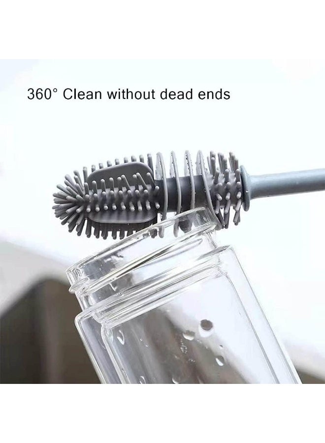Bottle Brush,Long Handle Soft Silicone Bottle Cleaner Brush for Cleaning Bottles Glass Cup Thermoses Various Containers(Grey) - Image 5