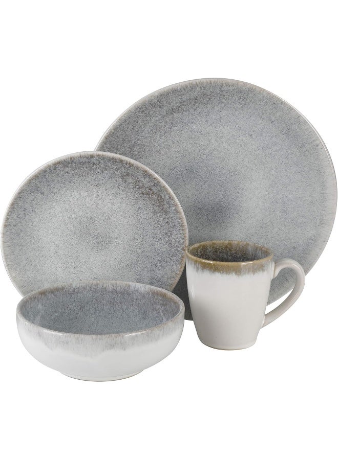Gibson Elite Kashmir Round Reactive Glaze Stoneware Dinnerware Set Service for Four 16pcs White w Blue Speckle - Image 2