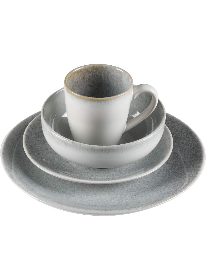 Gibson Elite Kashmir Round Reactive Glaze Stoneware Dinnerware Set Service for Four 16pcs White w Blue Speckle - Image 3