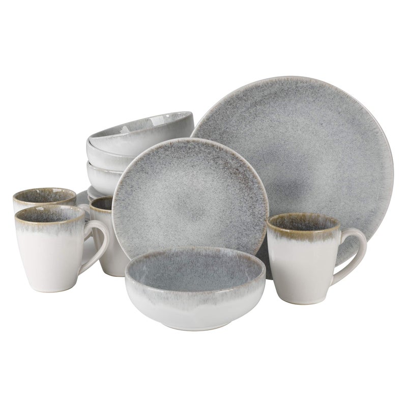 Gibson Elite Kashmir Round Reactive Glaze Stoneware Dinnerware Set Service for Four 16pcs White w Blue Speckle - Image 1