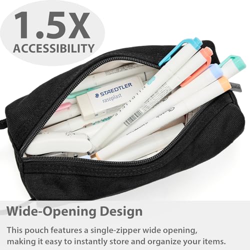 SPACEMATE Pencil Case Pouch Box Bag School Supplies Girls Boys Kids, Cute Preppy Stuff Large Big Capacity Aesthetic Canvas Pen Organizer, Back to College Stationary, Black, Simple Style, 1200ml - Image 5
