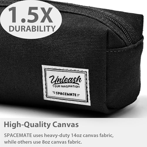 SPACEMATE Pencil Case Pouch Box Bag School Supplies Girls Boys Kids, Cute Preppy Stuff Large Big Capacity Aesthetic Canvas Pen Organizer, Back to College Stationary, Black, Simple Style, 1200ml - Image 3