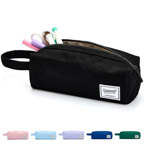 SPACEMATE Pencil Case Pouch Box Bag School Supplies Girls Boys Kids, Cute Preppy Stuff Large Big Capacity Aesthetic Canvas Pen Organizer, Back to College Stationary, Black, Simple Style, 1200ml - Image 1