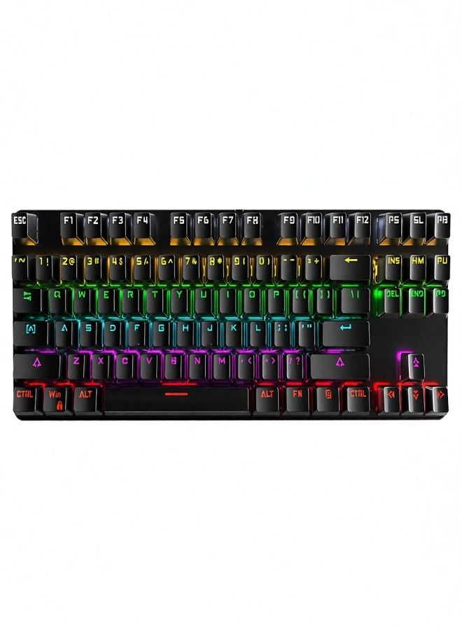 BAJEAL 87 Keys Mechanical Keyboard Wired Gaming Mechanical Keyboard with Mechanical Blue Switch RGB Light Effect Black - Image 1