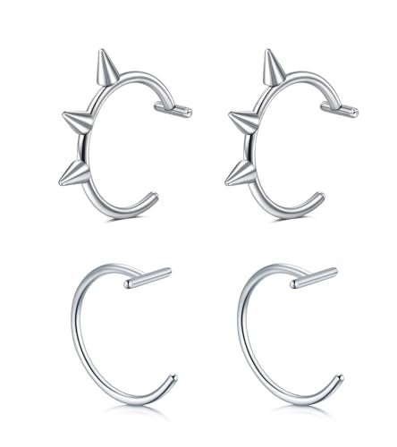 QWALIT Fake Lip Ring & Hoops - Non Piercing Clip On - Silver - Image 1