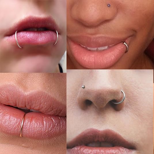 QWALIT Fake Lip Ring & Hoops - Non Piercing Clip On - Silver - Image 3