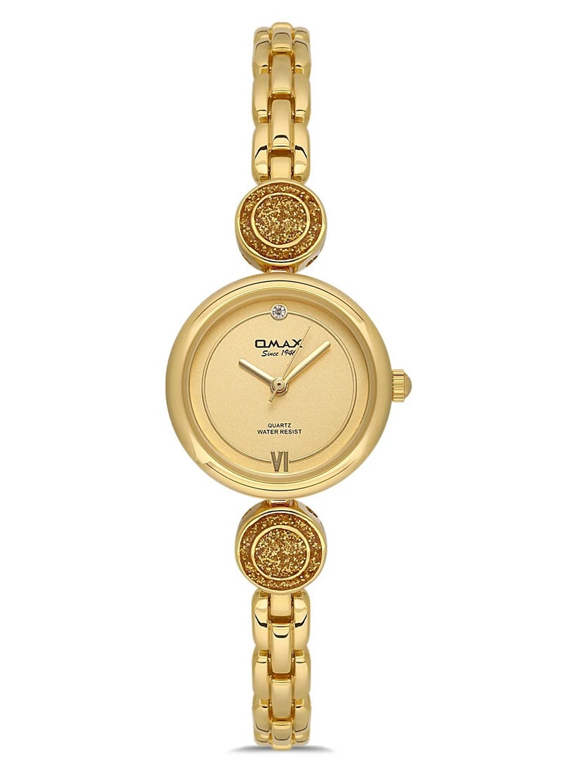 OMAX Omax Women's Full Gold Luxury Wrist Watch, Watches for Women, Stainless Watches, Steel Band, Black Round Dial, Waterproof Watch, 1 Year Warranty  - Image 1