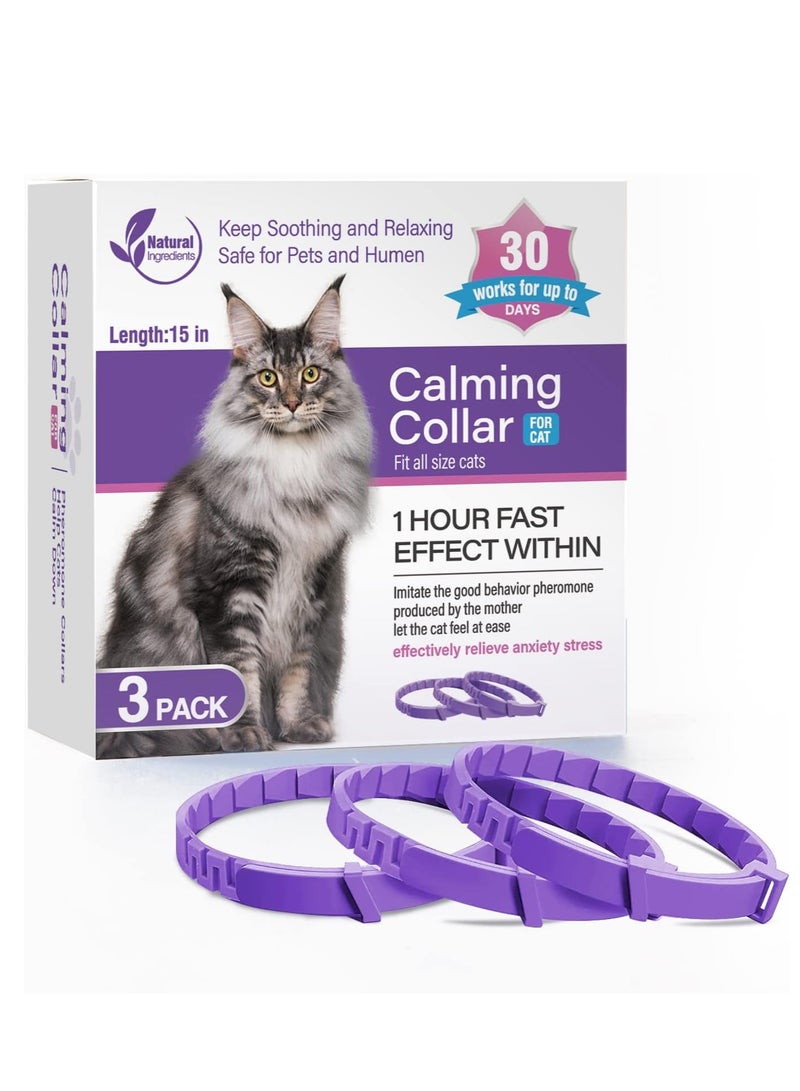 Furtey 3 Pack Calming Collar for Cats and Kittens Pheromone Collar Efficient Relieve Reduce Anxiety Stress Pheromones Calm Relaxing Comfortable Breakaway Collars Adjustable for Small, Medium Large Cat - Image 1
