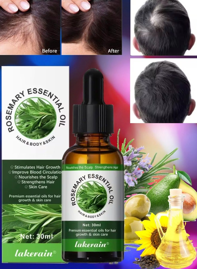 lakerain Rosemary Essential Oil Rosemary Oil for Hair Growth Serum 100% Pure Natural and Organic Rosemary Oil for Dry Damaged Hair Growth Scalp Oil Hair Loss Treatment Serum Oil 30ml - Image 1