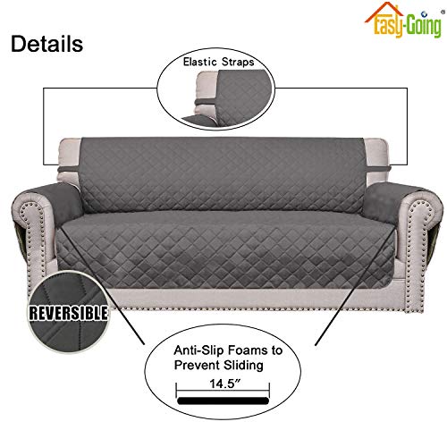 Easy-Going Reversible Couch Cover for 3 Cushion Couch Sofa Cover for Dogs Water Resistant Furniture Protector Cover with Foam Sticks Elastic Straps for Pet Cat (Sofa, Gray/Gray) - Image 3