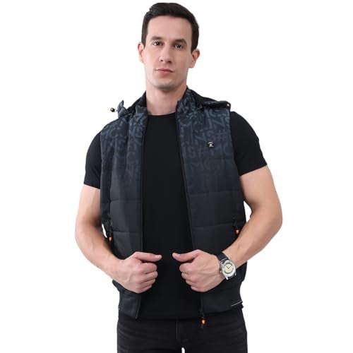 Monte Carlo Men’s Regular Fit Jacket | Self Design Pattern | Hooded Neck | Sleeveless | Zip Closure | Stylish Warm Winter Fashion Casual Jacket For Men Black 3XL (Pack Of 1) - Image 1