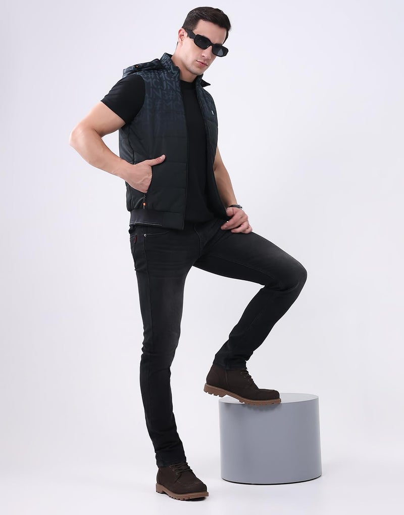 Monte Carlo Men’s Regular Fit Jacket | Self Design Pattern | Hooded Neck | Sleeveless | Zip Closure | Stylish Warm Winter Fashion Casual Jacket For Men Black 3XL (Pack Of 1) - Image 5