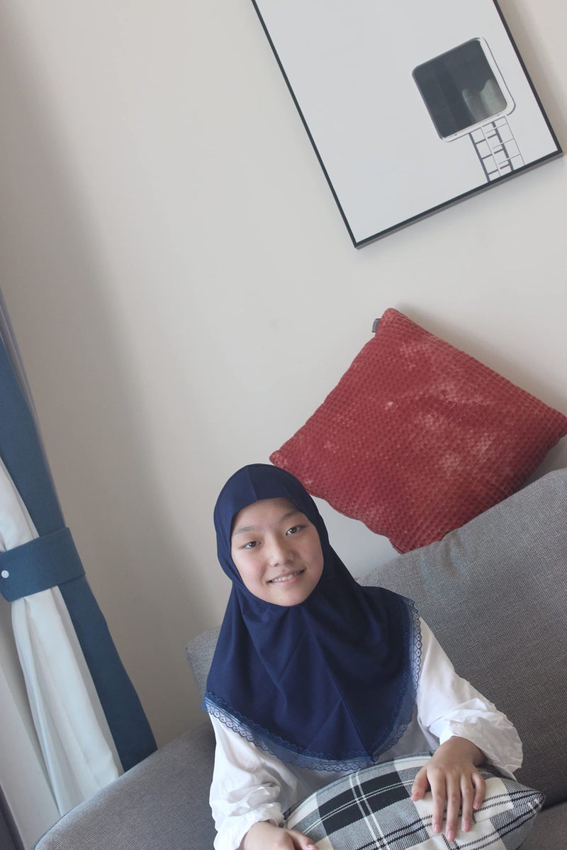 Modest Beauty حجاب مسلم جميل محتشم للفتيات والأطفال مع دانتيل لعمر 6-12 سنة باللون الأزرق الداكن - Image 5