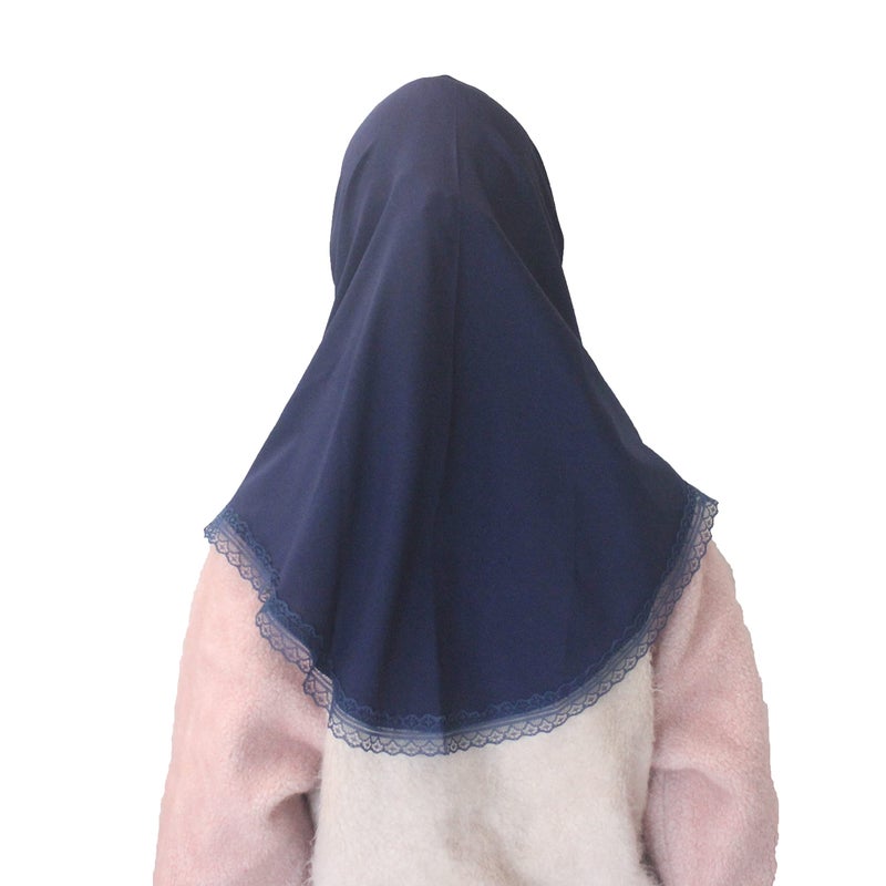 Modest Beauty حجاب مسلم جميل محتشم للفتيات والأطفال مع دانتيل لعمر 6-12 سنة باللون الأزرق الداكن - Image 3