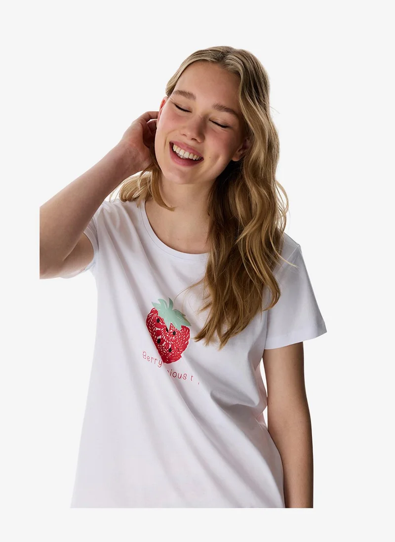 بنتي Women's White Short Sleeve Cotton Pyjama Set with Shorts