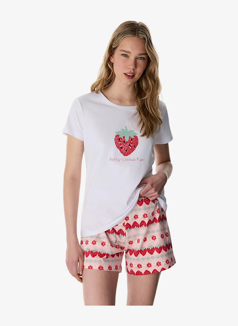 بنتي Women's White Short Sleeve Cotton Pyjama Set with Shorts