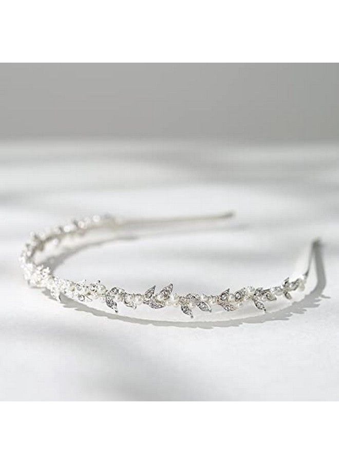 SWEETV - Rhinestone Bridal Headband Silver Crystal Tiara For Women Pearl Wedding Headpieces For Bride Hair Accessories For Prom Birthday Party - Image 1