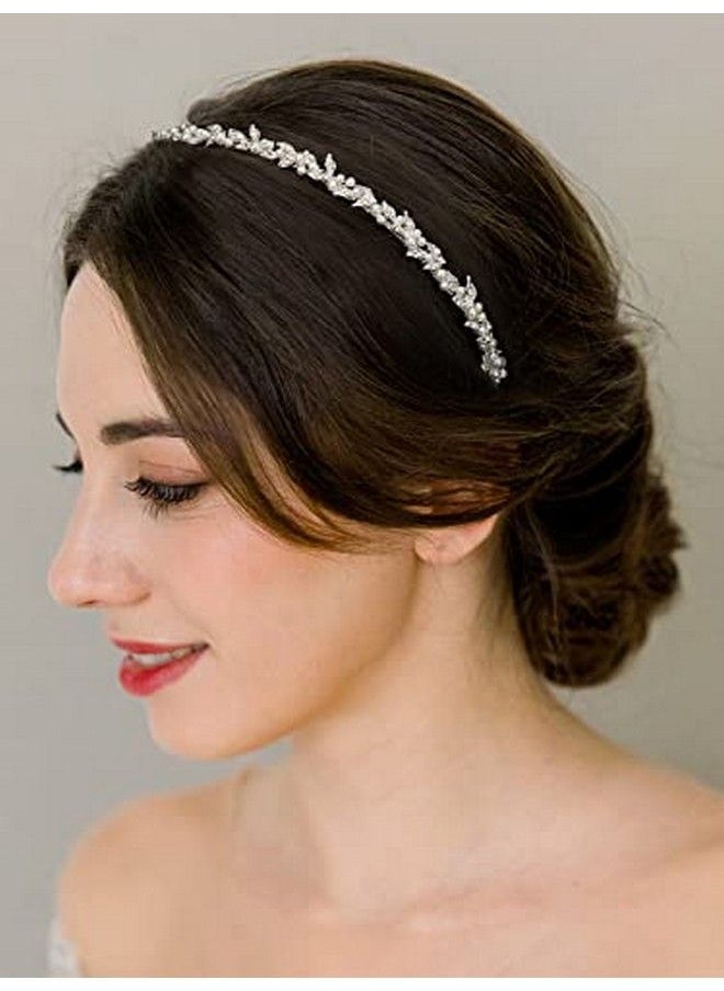 SWEETV - Rhinestone Bridal Headband Silver Crystal Tiara For Women Pearl Wedding Headpieces For Bride Hair Accessories For Prom Birthday Party - Image 1