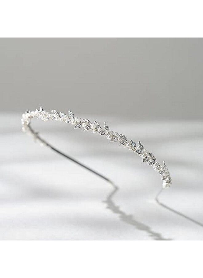 SWEETV - Rhinestone Bridal Headband Silver Crystal Tiara For Women Pearl Wedding Headpieces For Bride Hair Accessories For Prom Birthday Party - Image 1