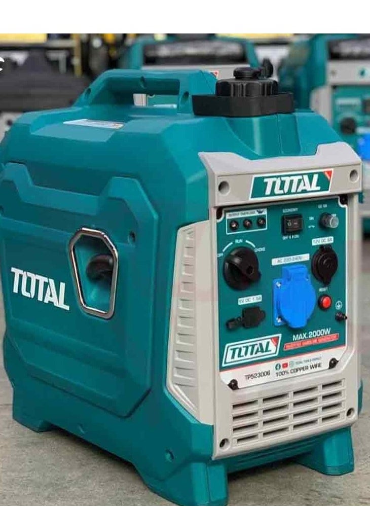 TOTAL - Super Total Silent 2kW Inverter Portable Gasoline Generator - Ultra-Quiet, Ideal Power for Camping, Outdoor Activities, and Home Use| air-cooled system, 6.2h Runtime, USB Outlets, Compact & Lightweight - Image 1