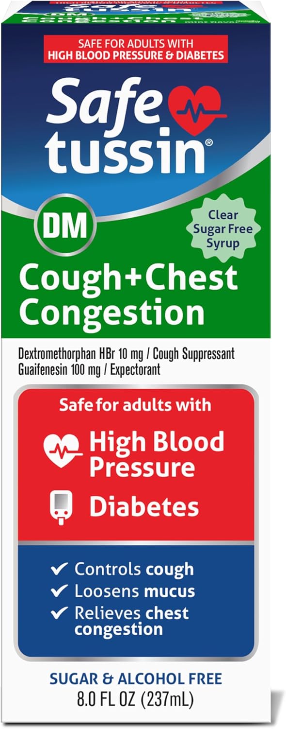 Safetussin Safetussin DM Cough + Chest Congestion, Safe for Adults with High Blood Pressure & Diabetes, 8 oz 