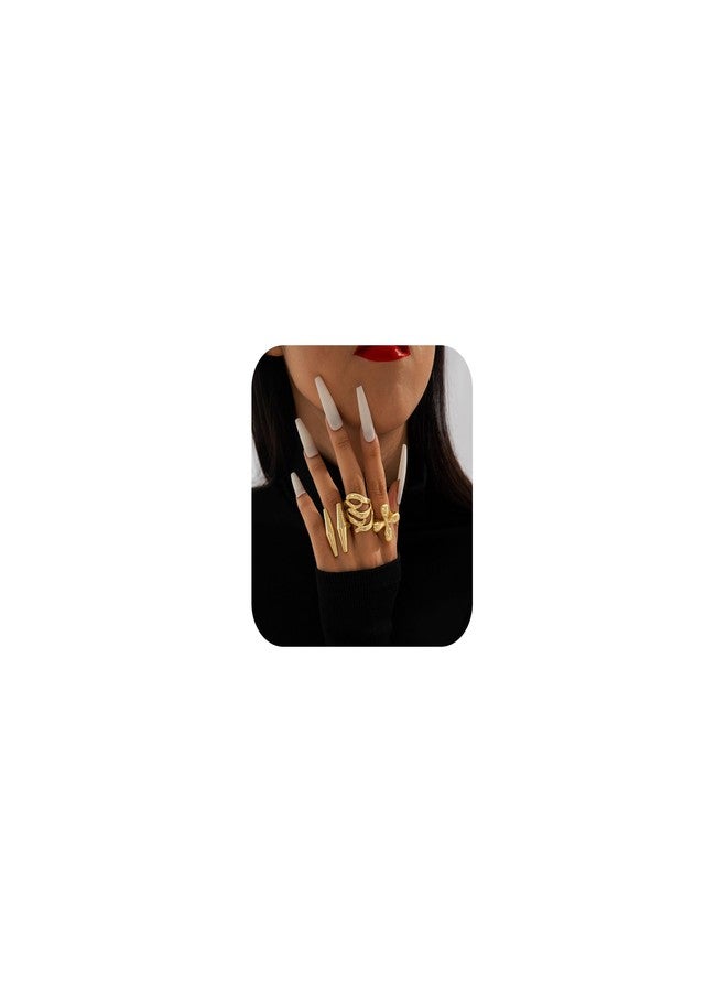 Frodete Chunky Gold Rings Set for Women Stackable Gold Rings Chunky Minimalist Solid Ring Trendy Statement Minimalist Jewelry, Metal, No Gemstone - Image 1