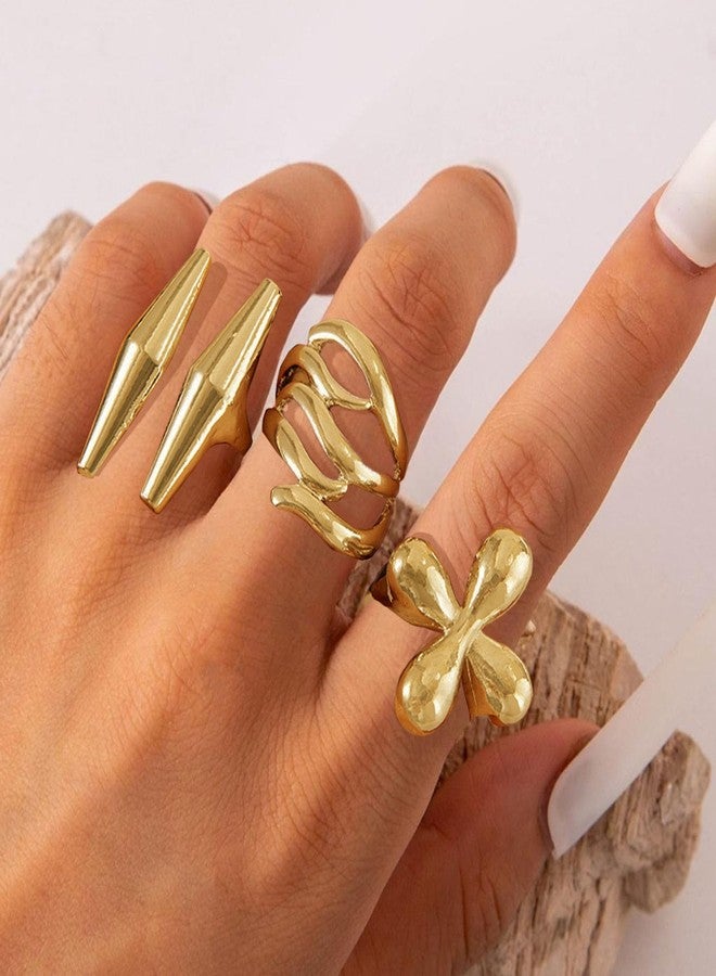 Frodete Chunky Gold Rings Set for Women Stackable Gold Rings Chunky Minimalist Solid Ring Trendy Statement Minimalist Jewelry, Metal, No Gemstone - Image 4