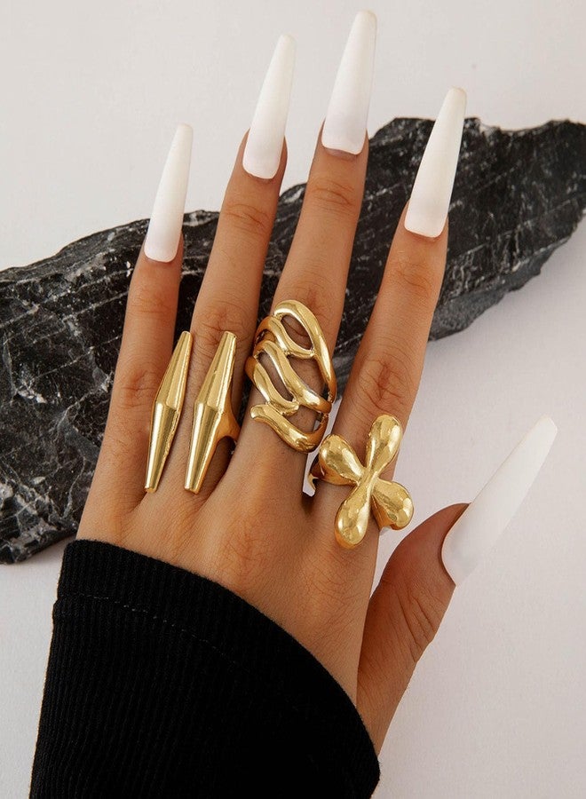 Frodete Chunky Gold Rings Set for Women Stackable Gold Rings Chunky Minimalist Solid Ring Trendy Statement Minimalist Jewelry, Metal, No Gemstone - Image 3