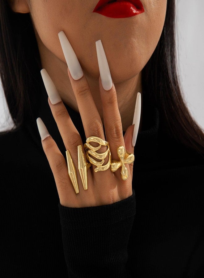 Frodete Chunky Gold Rings Set for Women Stackable Gold Rings Chunky Minimalist Solid Ring Trendy Statement Minimalist Jewelry, Metal, No Gemstone - Image 2