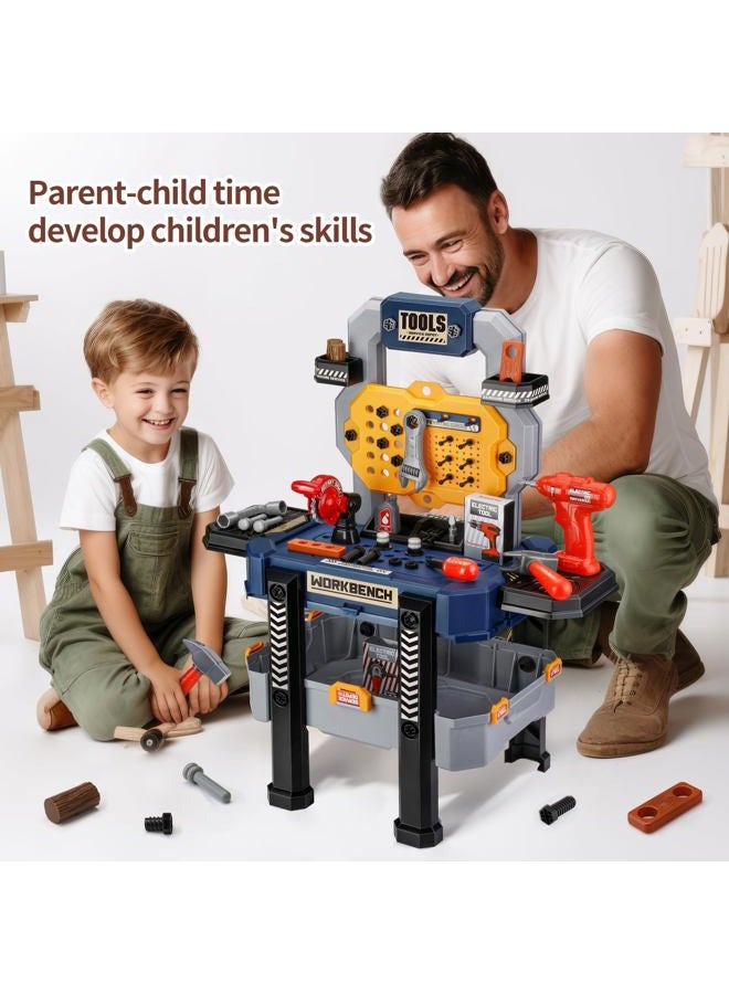 Jovow Kids Tool Bench with Realistic Tools and Electric Drill, Suitable for 3-5 Year Olds to Build Their Own Toy Workbench, 79 Pcs Realistic Toy Tools with Clothes, 32 x 26.6 x 14.4 in-Blue - Image 2